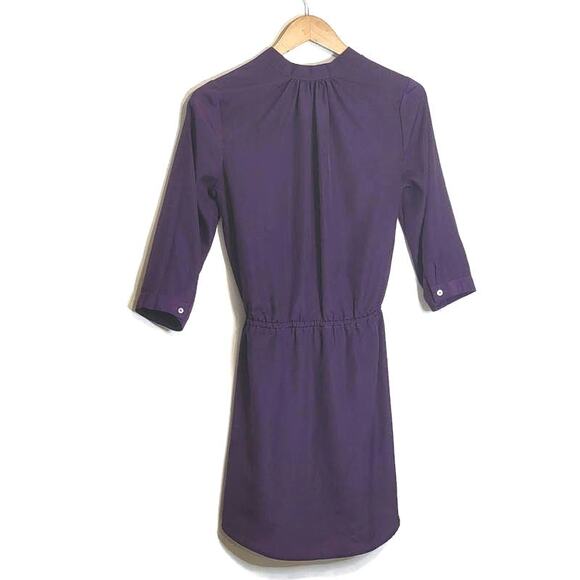 Aqua V Neck Purple Mini Dress Long Sleeve Drawstring Tie Waist Workwear Party S - Picture 8 of 13